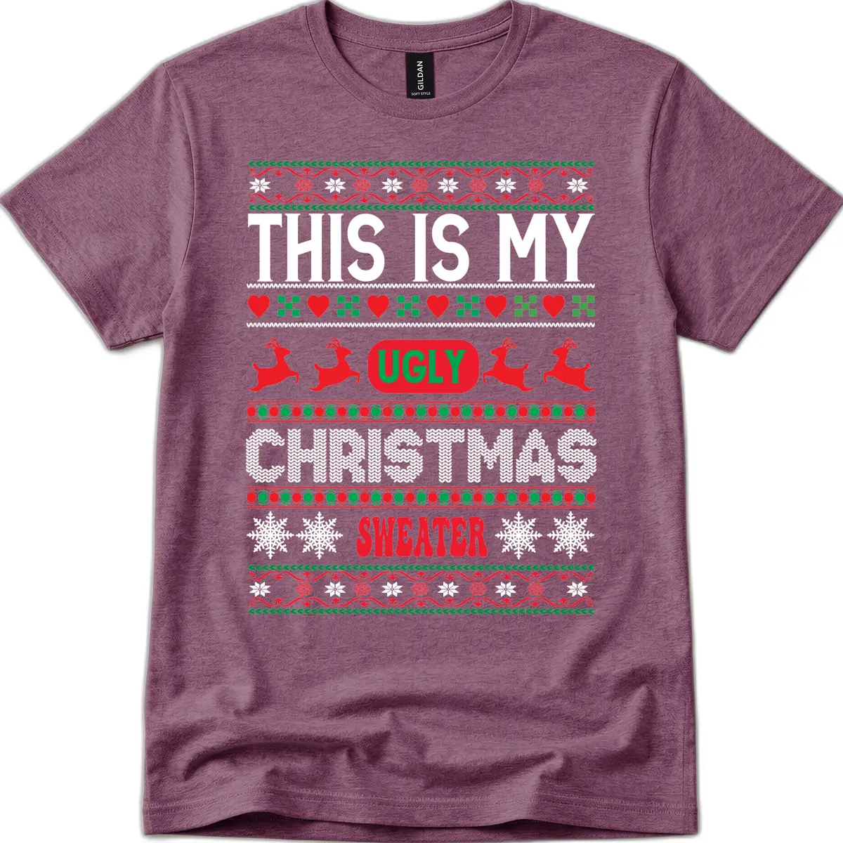 This Is My Ugly Christmas Sweater T-Shirt in Heather Maroon