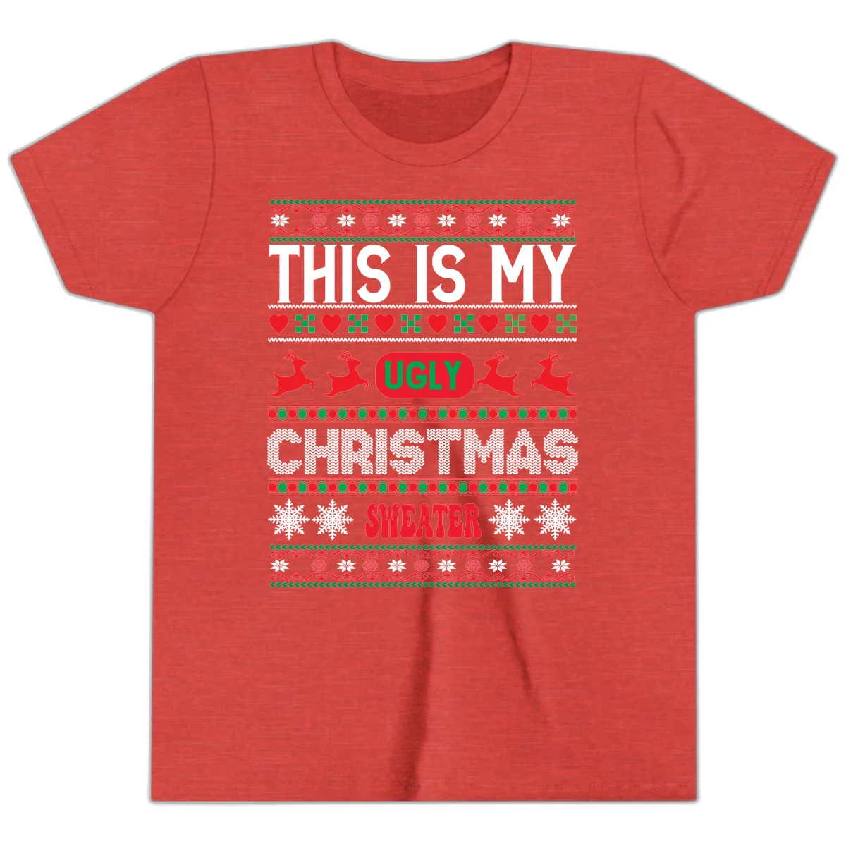 This Is My Ugly Christmas Sweater Youth T-Shirt in Heather Red