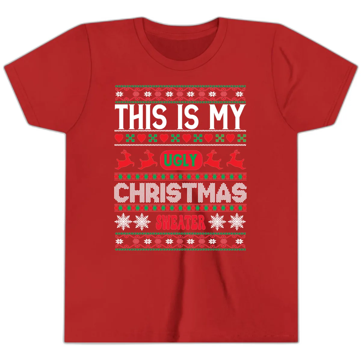 This Is My Ugly Christmas Sweater Youth T-Shirt in Red