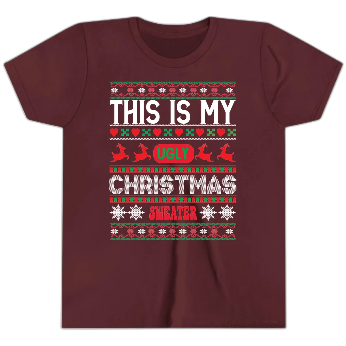 This Is My Ugly Christmas Sweater Youth T-Shirt in Maroon