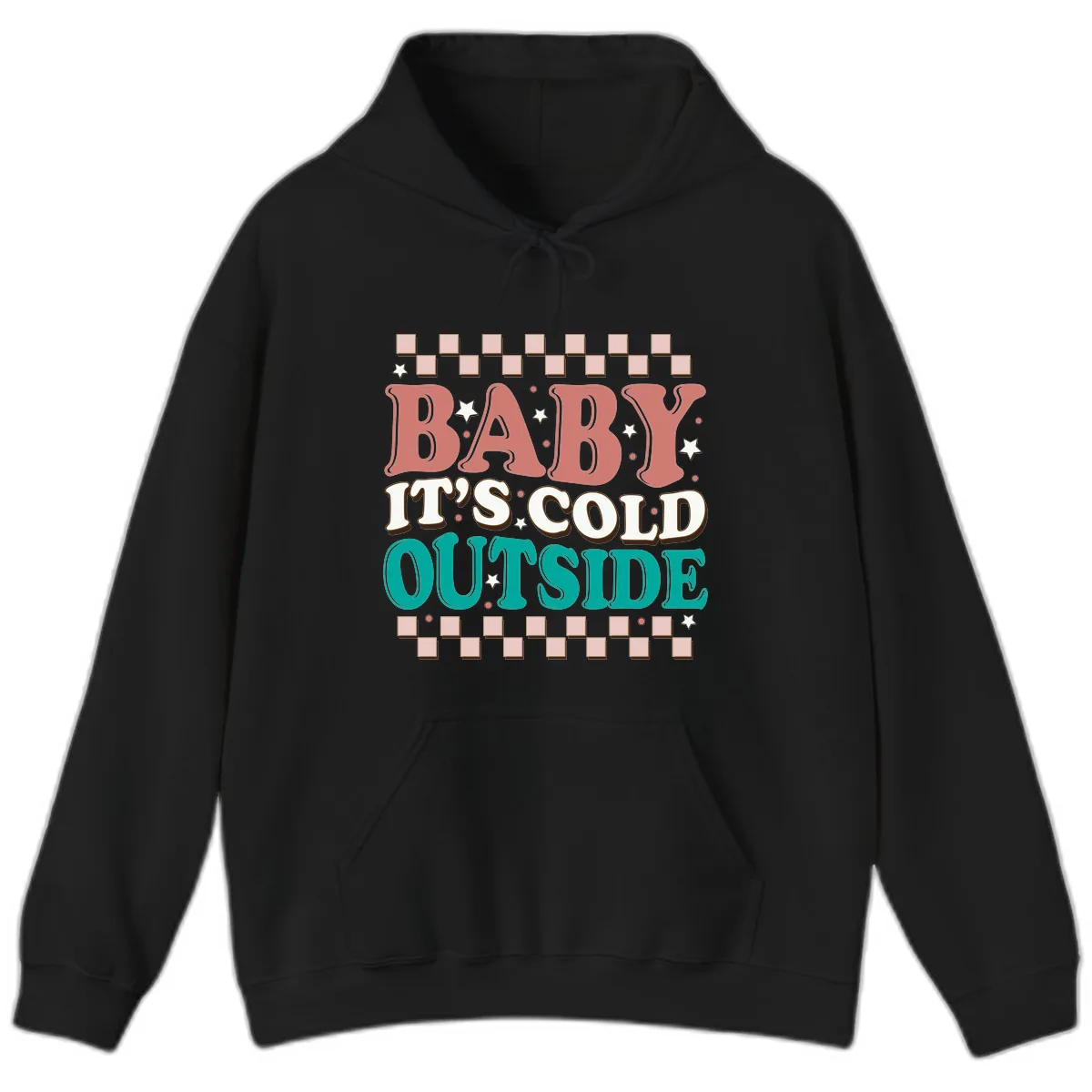 Baby It's Cold Outside Groovy Design Hoodie in Black