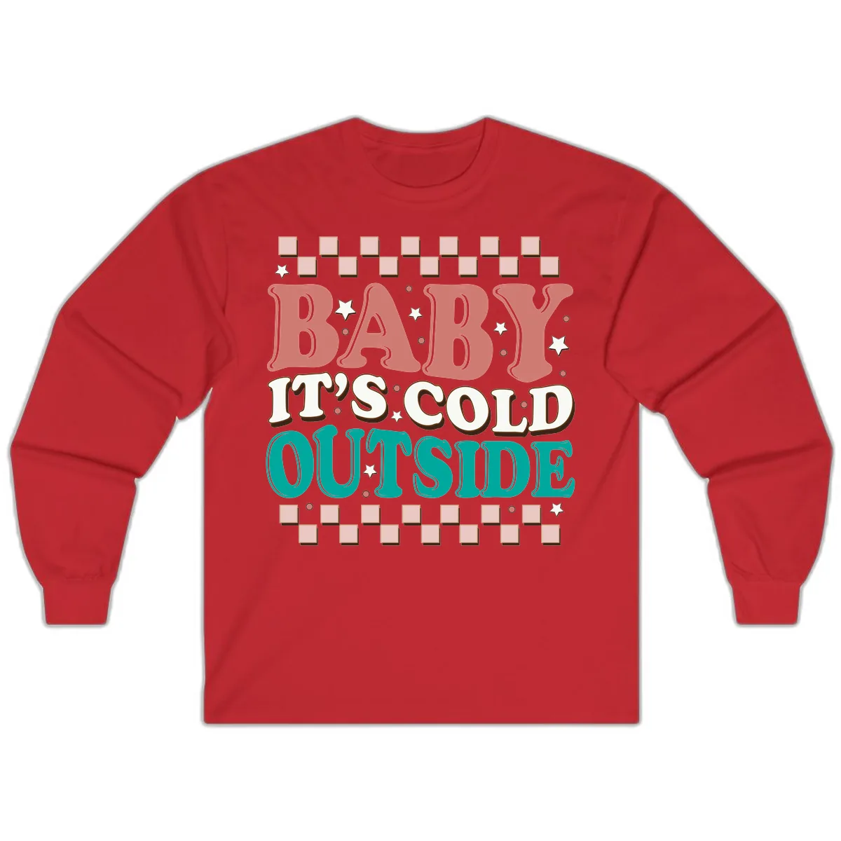 Baby It's Cold Outside Groovy Design Long Sleeve in Red