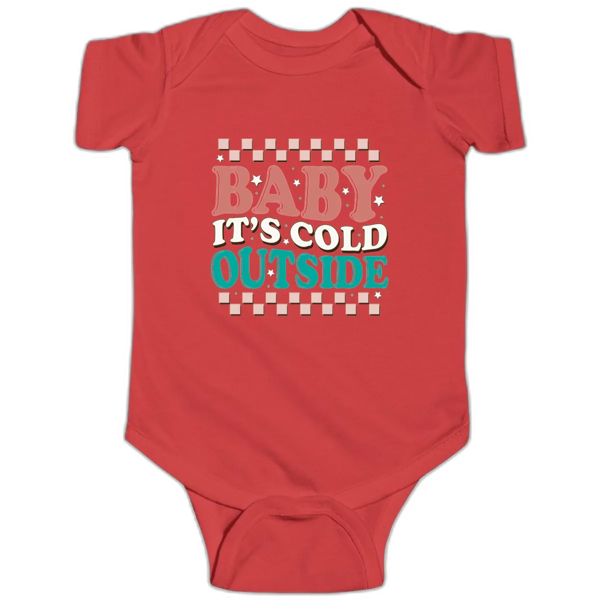 Baby It's Cold Outside Groovy Design Baby Onesie in Red