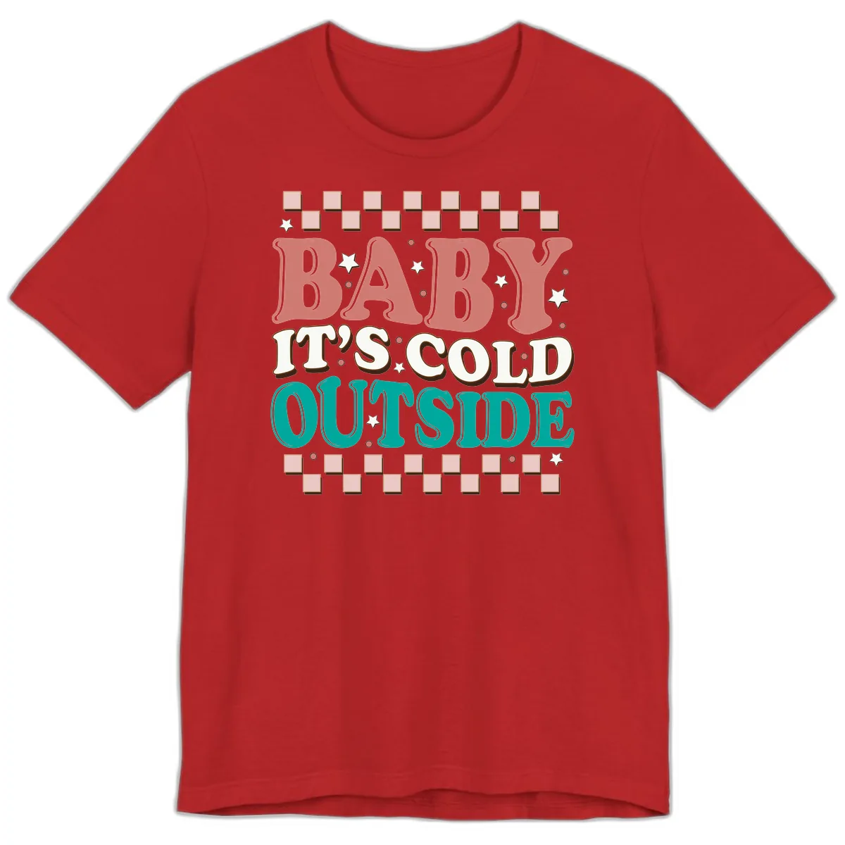 Baby It's Cold Outside Groovy Design Premium T-Shirt in Red