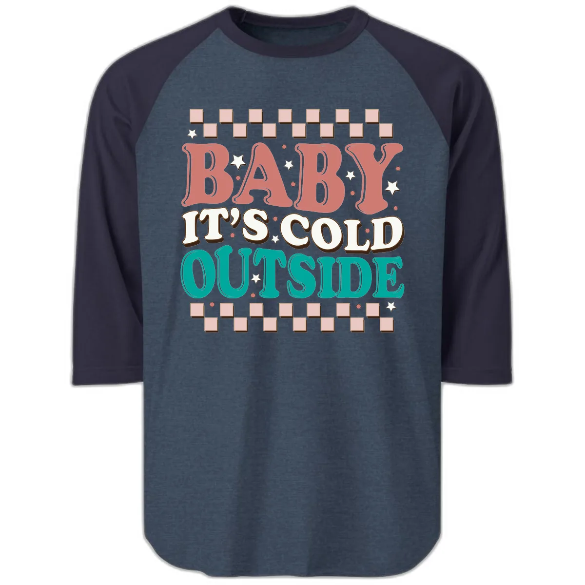 Baby It's Cold Outside Groovy Design Raglan 3/4 in Heather Denim Navy