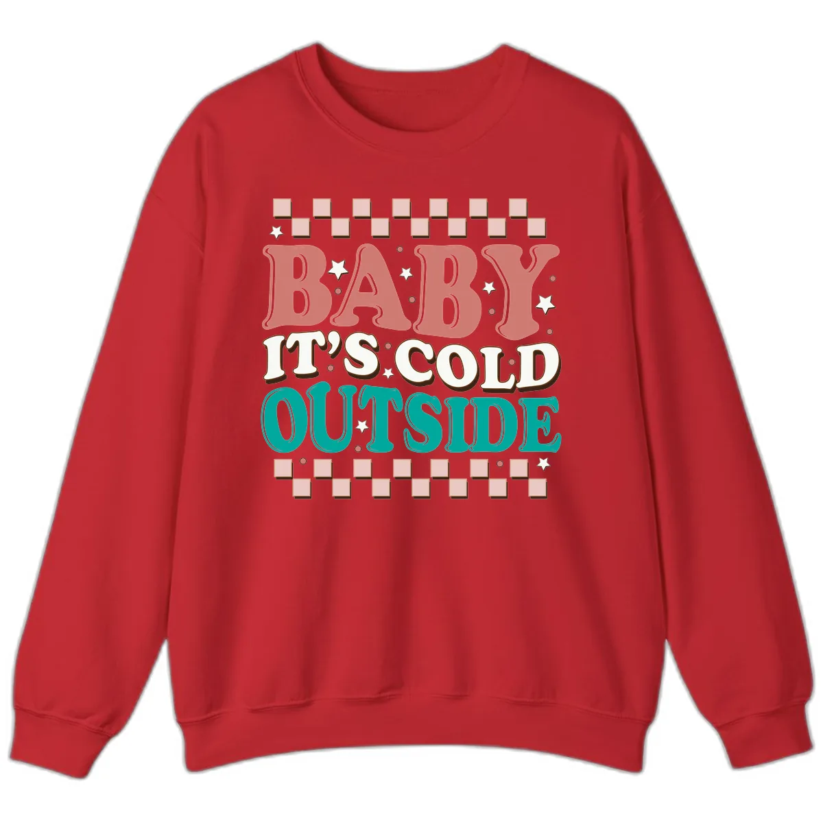 Baby It's Cold Outside Groovy Design Sweatshirt in Red