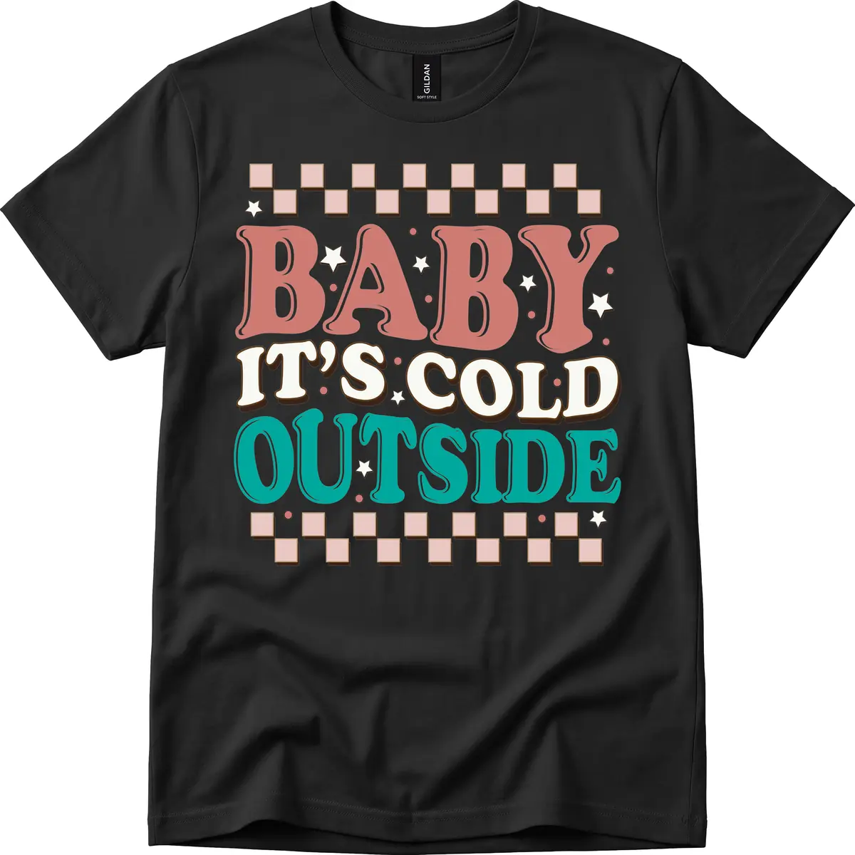 Baby It's Cold Outside Groovy Design T-Shirt in Black