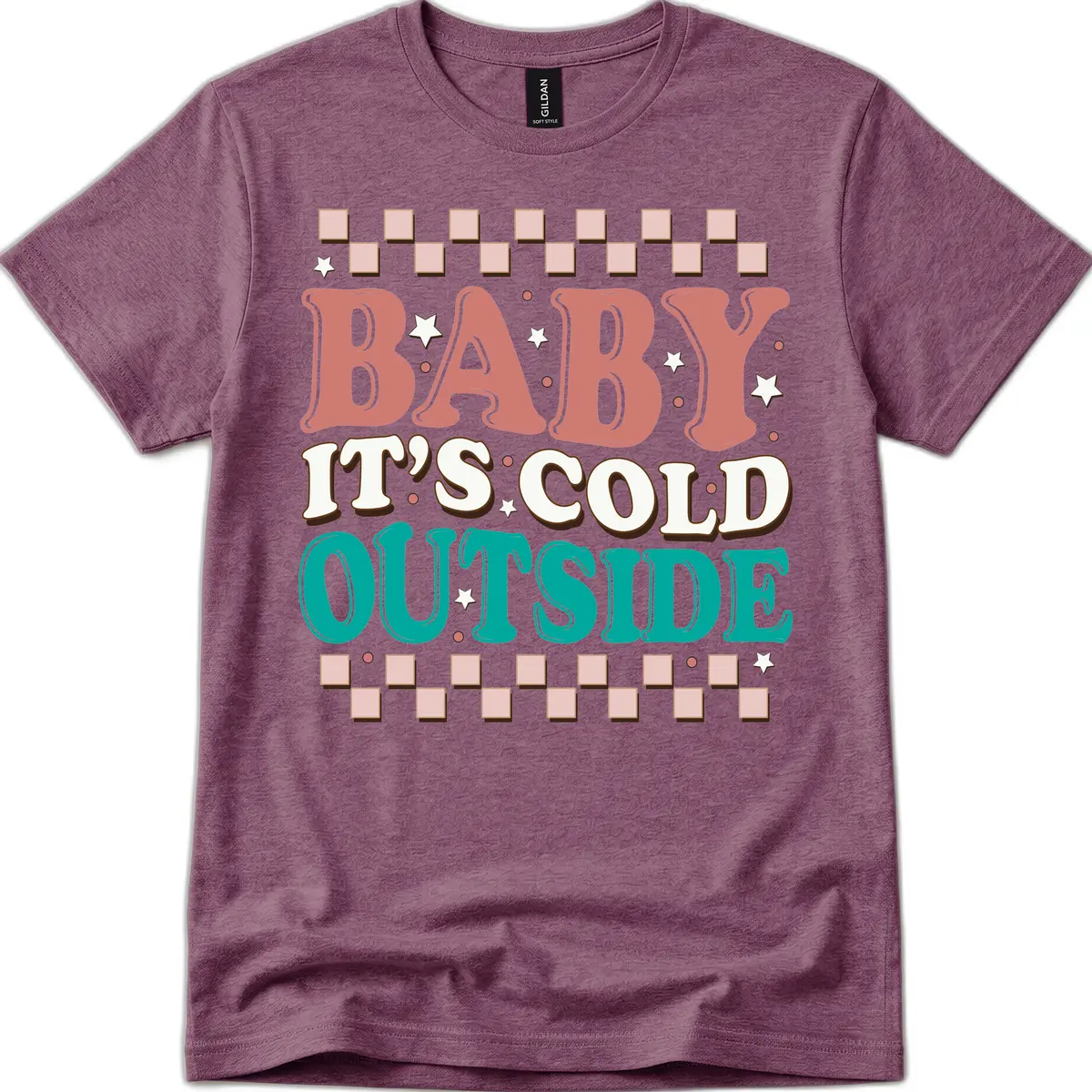 Baby It's Cold Outside Groovy Design T-Shirt in Heather Maroon