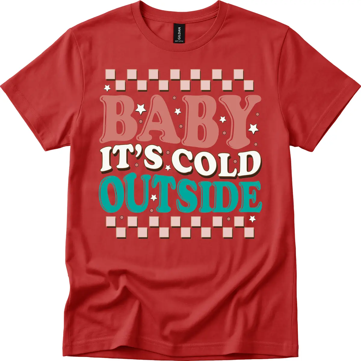 Baby It's Cold Outside Groovy Design T-Shirt in Red