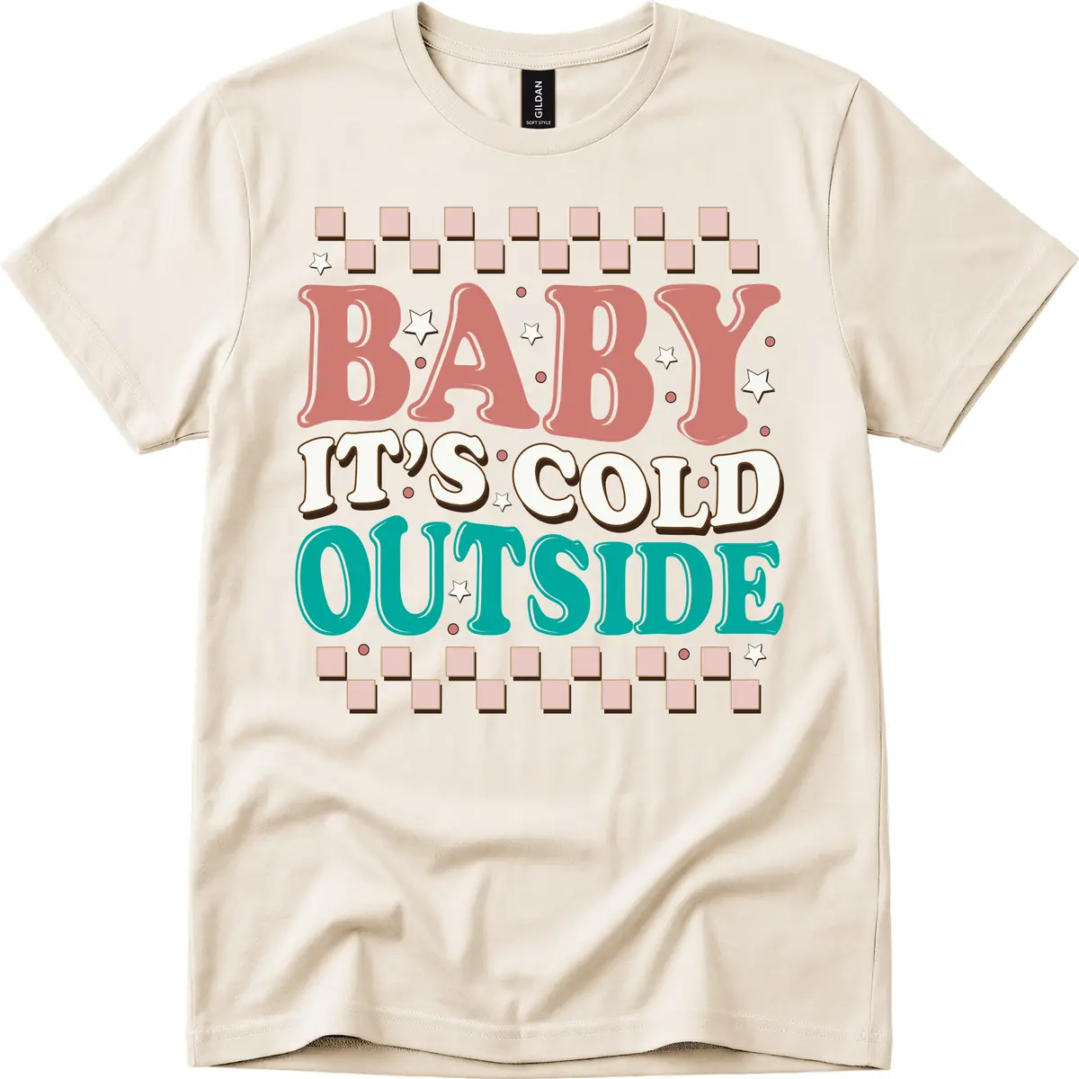 Baby It's Cold Outside Groovy Design T-Shirt in Natural