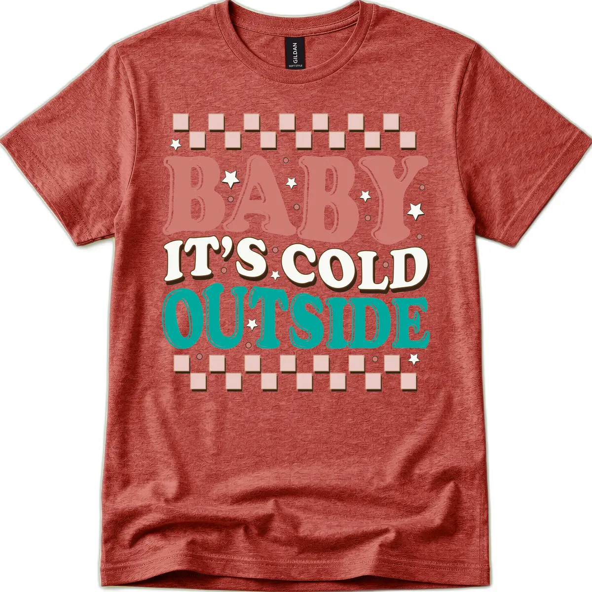 Baby It's Cold Outside Groovy Design T-Shirt in Heather Cardinal