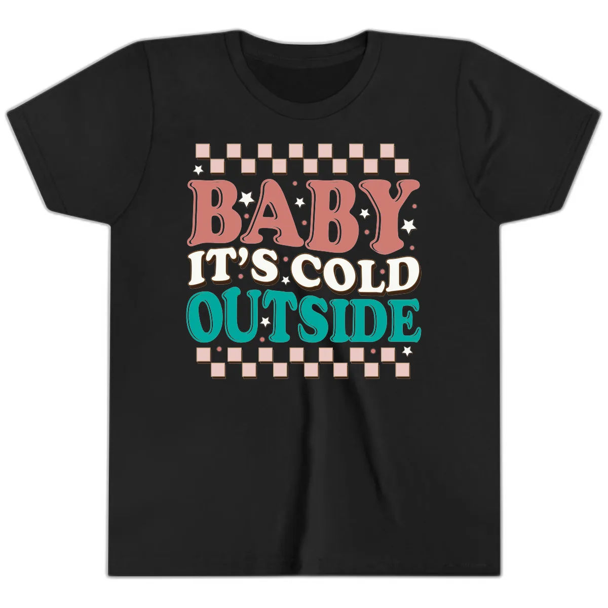 Baby It's Cold Outside Groovy Design Youth T-Shirt in Black