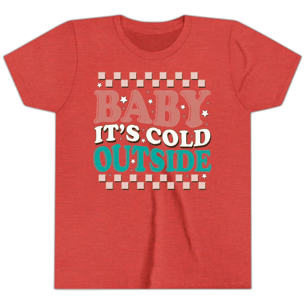 Baby It's Cold Outside Groovy Design Youth T-Shirt in Heather Red