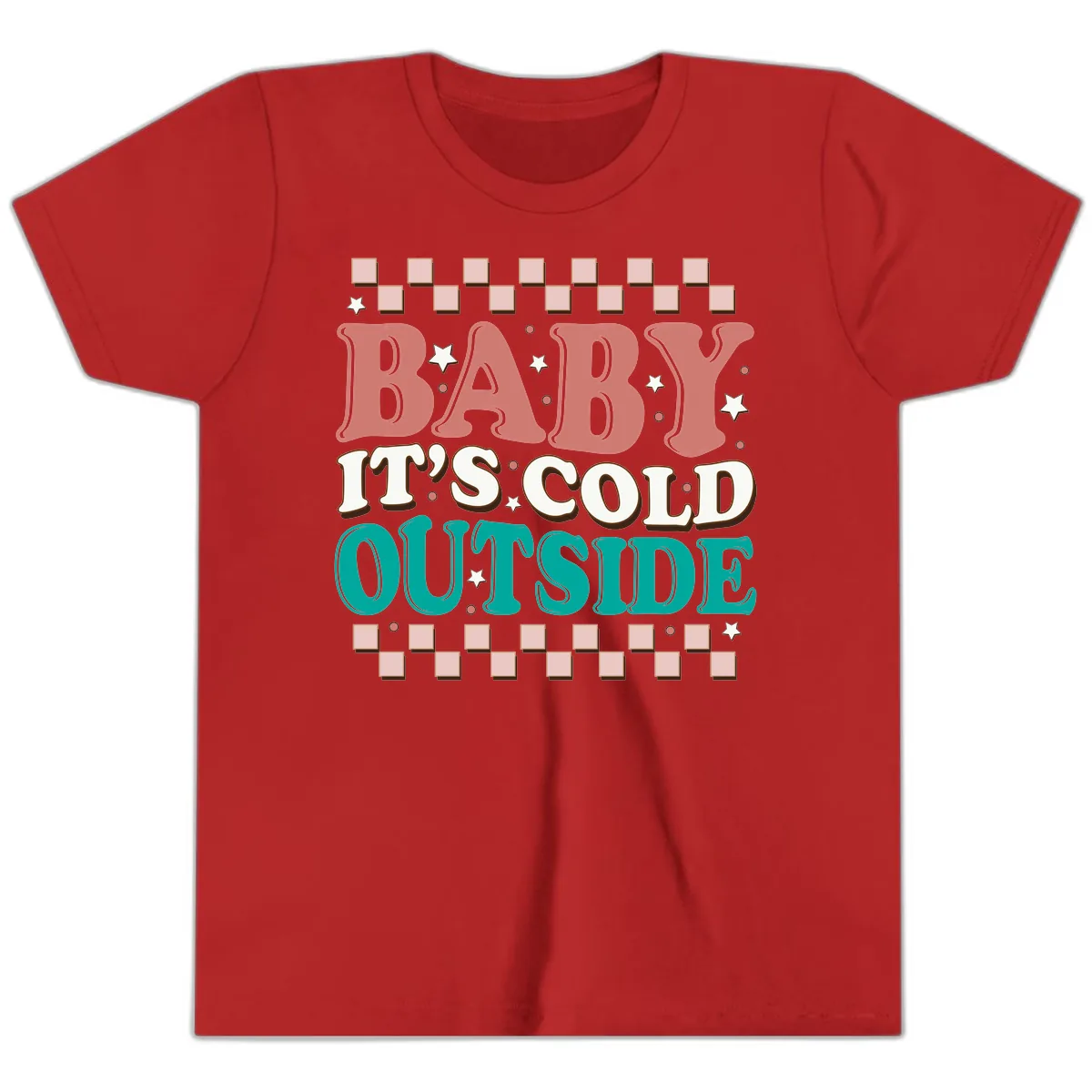 Baby It's Cold Outside Groovy Design Youth T-Shirt in Red