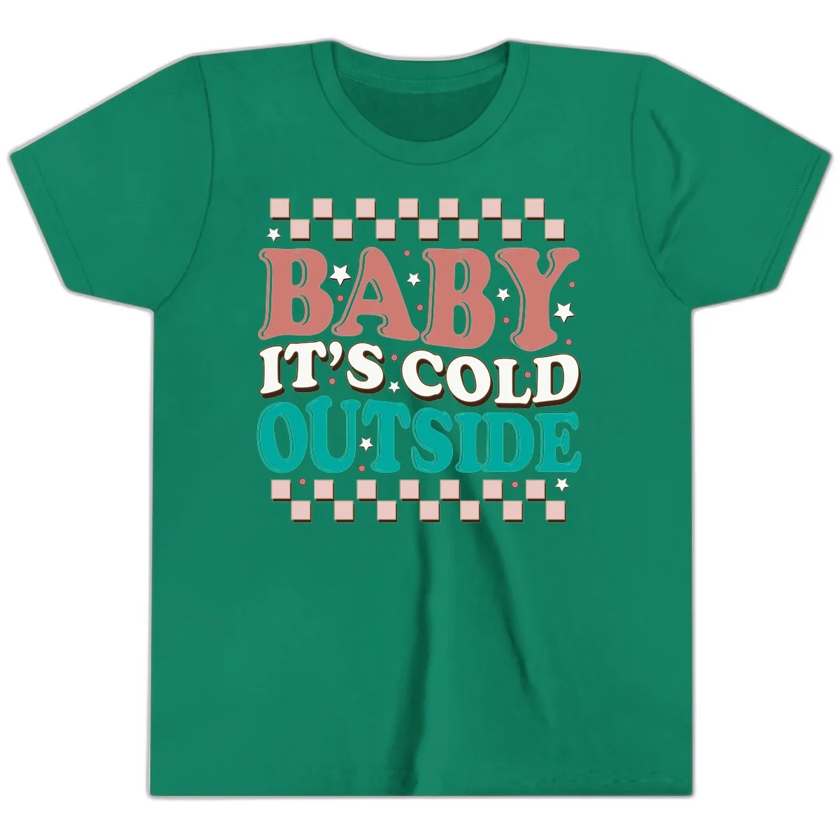 Baby It's Cold Outside Groovy Design Youth T-Shirt in Kelly