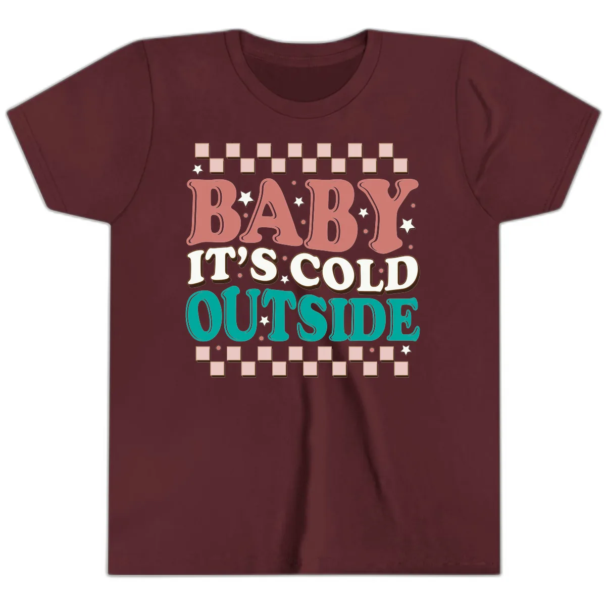 Baby It's Cold Outside Groovy Design Youth T-Shirt in Maroon