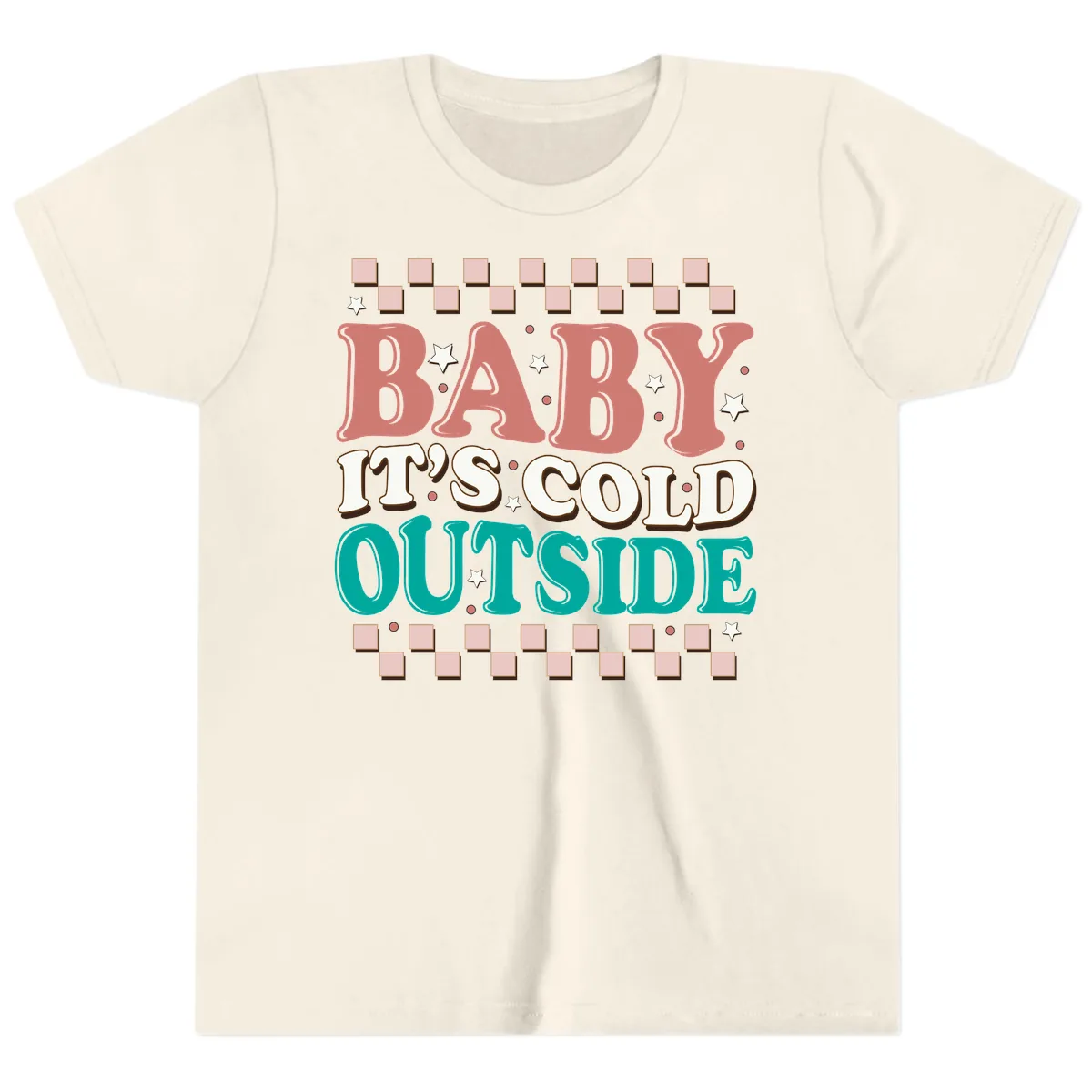 Baby It's Cold Outside Groovy Design Youth T-Shirt in Natural