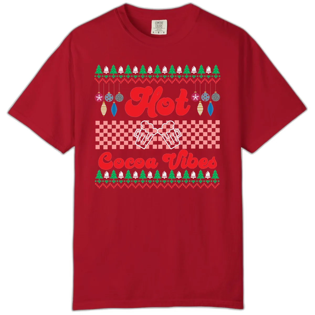 Hot Cocoa Vibes Ugly Christmas Sweater Comfort Color in Red