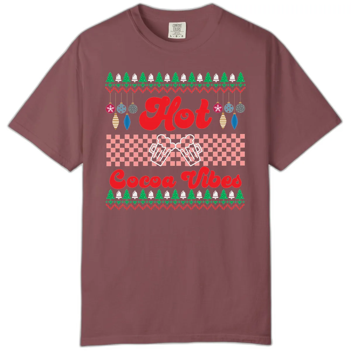 Hot Cocoa Vibes Ugly Christmas Sweater Comfort Color in Brick