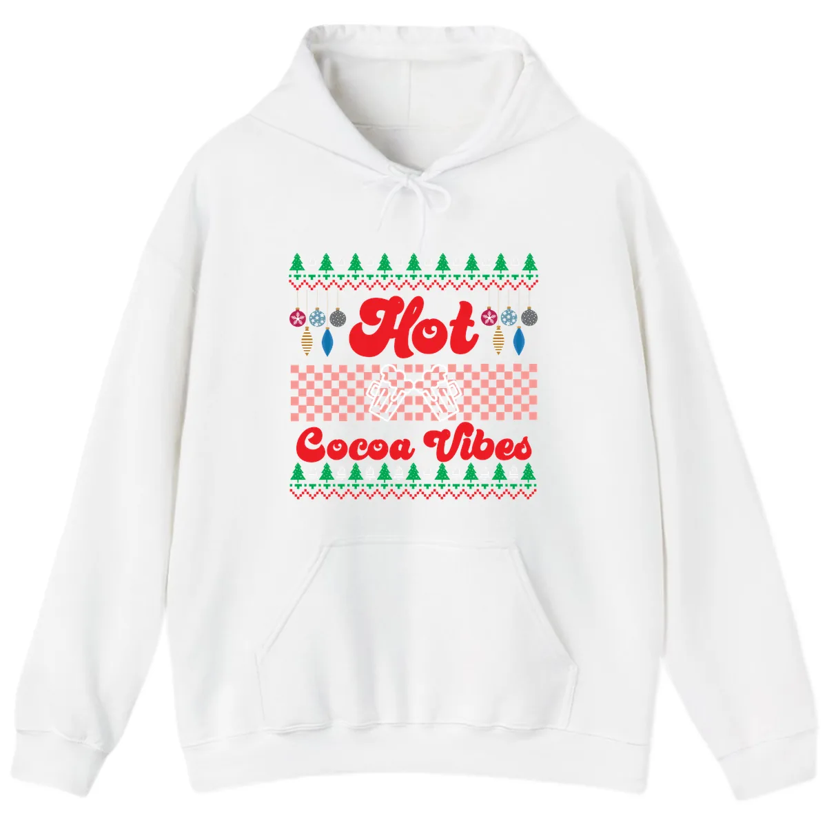 Hot Cocoa Vibes Ugly Christmas Sweater Hoodie in White