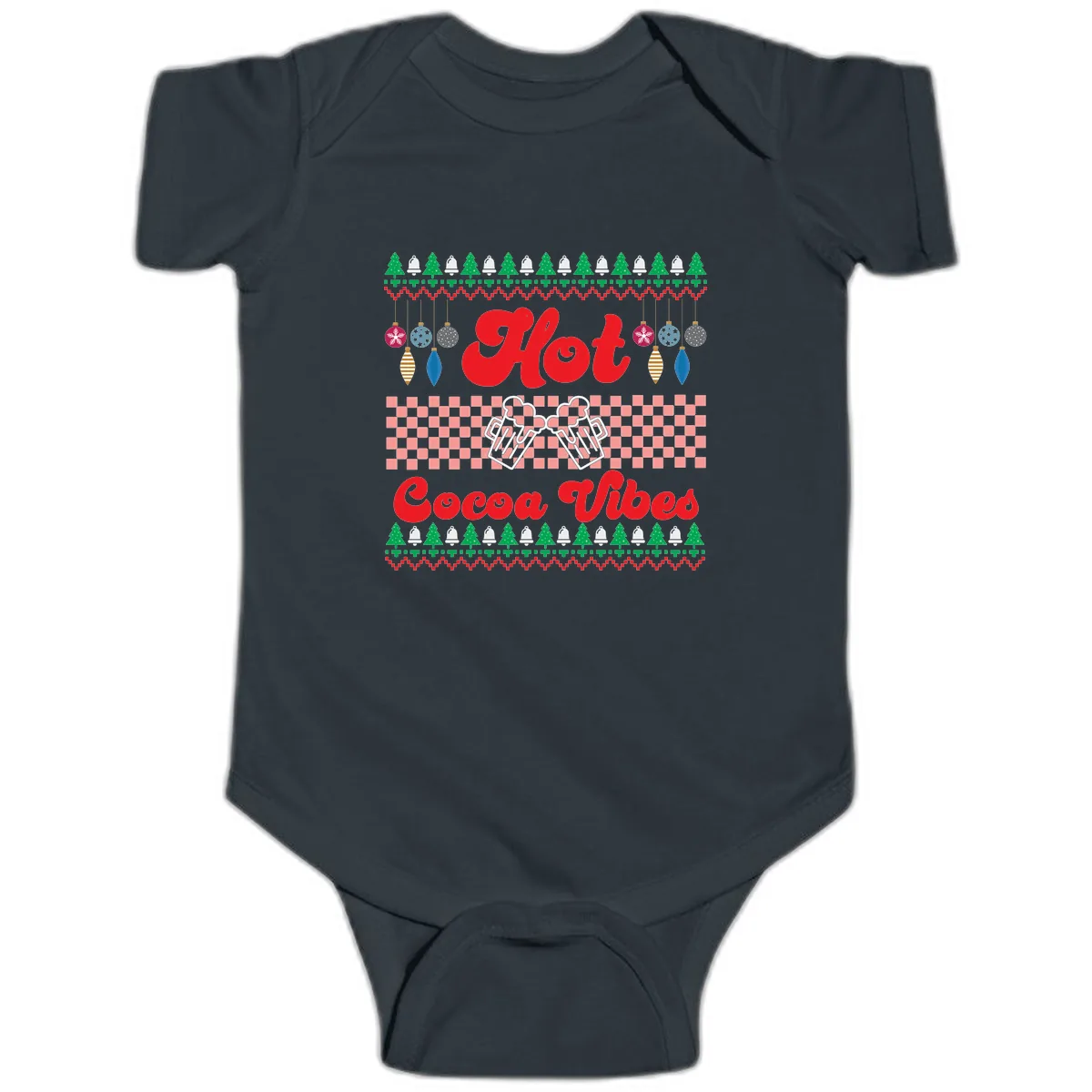 Hot Cocoa Vibes Ugly Christmas Sweater Baby Onesie in Black