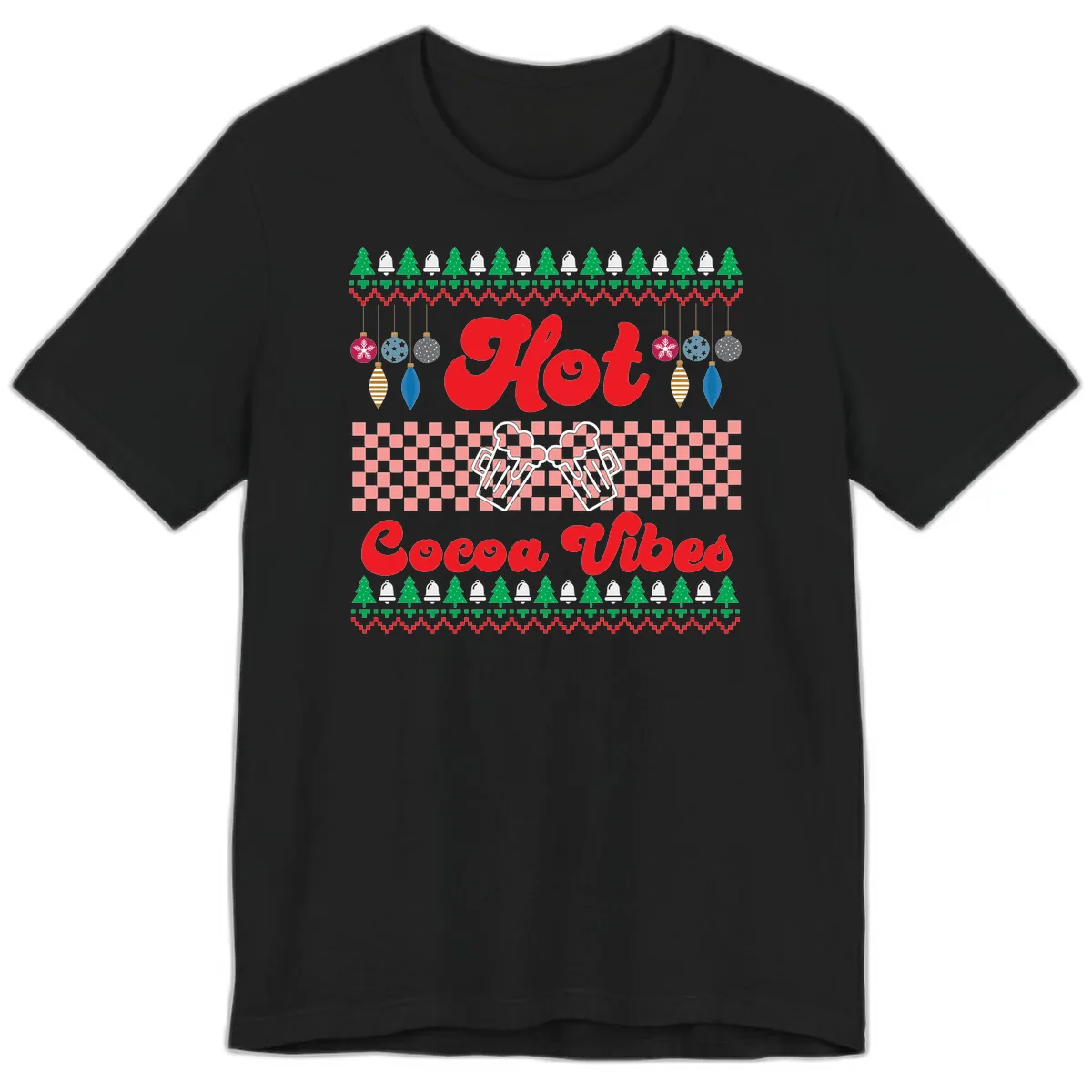 Hot Cocoa Vibes Ugly Christmas Sweater Premium T-Shirt in Black