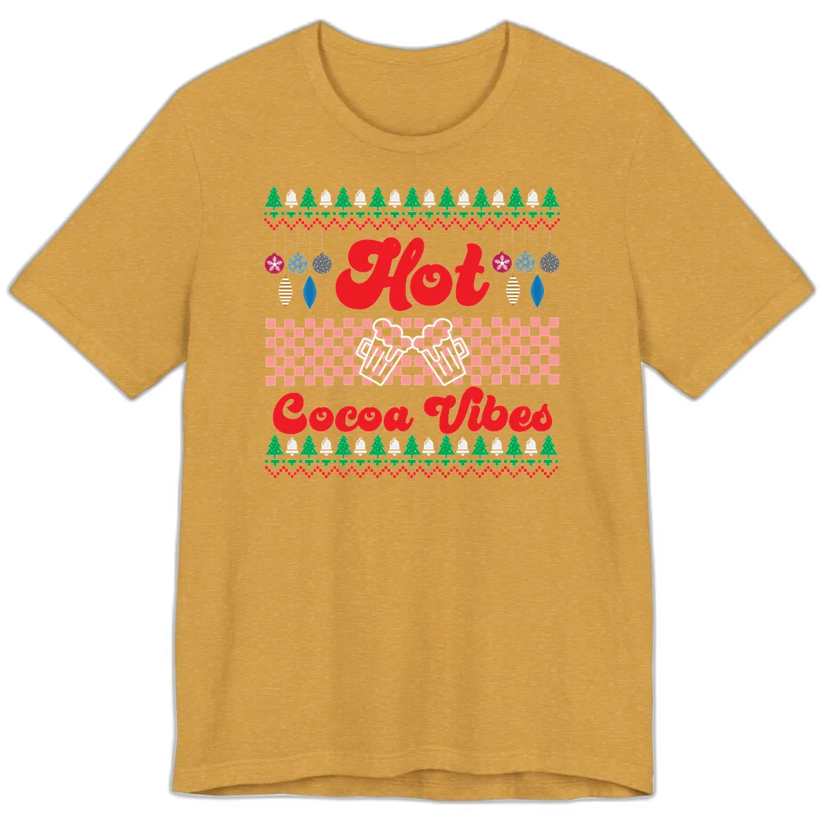 Hot Cocoa Vibes Ugly Christmas Sweater Premium T-Shirt in Heather Mustard