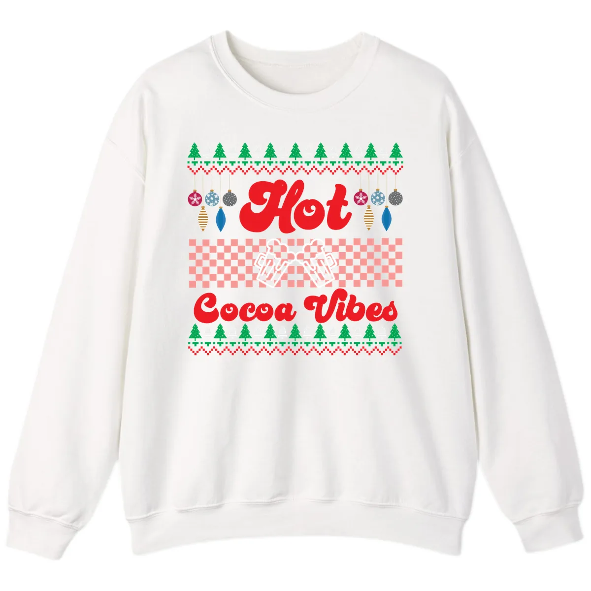 Hot Cocoa Vibes Ugly Christmas Sweater Sweatshirt in White