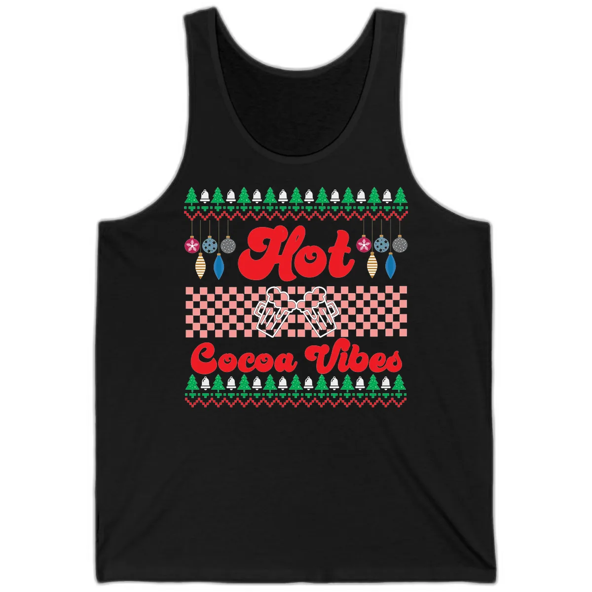 Hot Cocoa Vibes Ugly Christmas Sweater Tank in Black