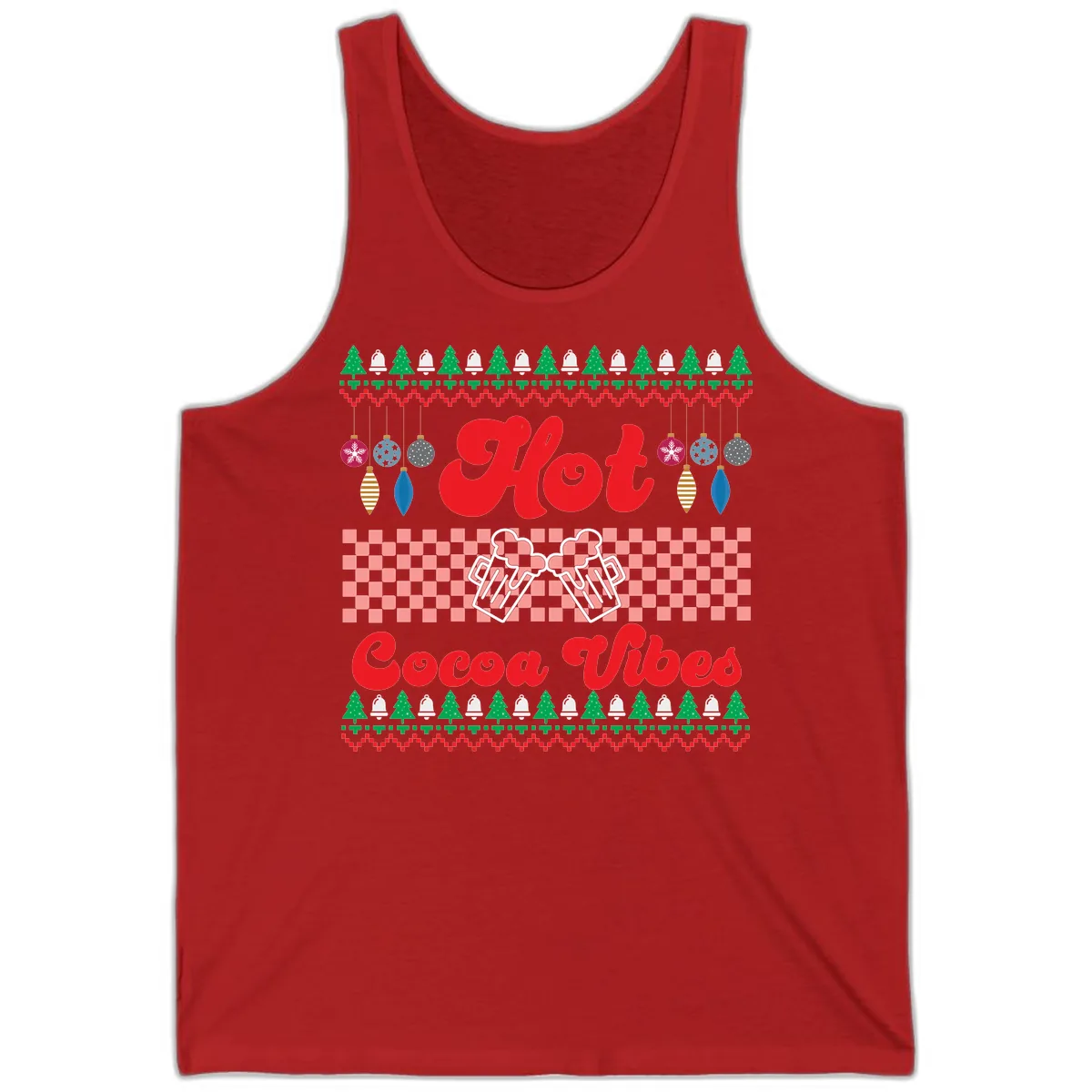 Hot Cocoa Vibes Ugly Christmas Sweater Tank in Red