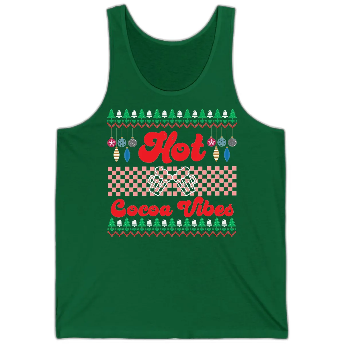 Hot Cocoa Vibes Ugly Christmas Sweater Tank in Kelly