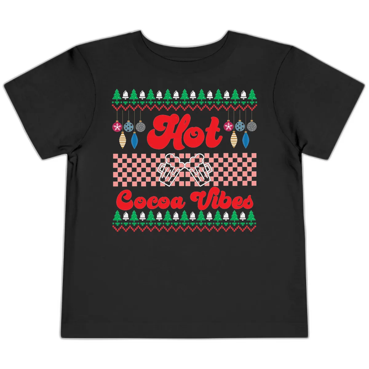 Hot Cocoa Vibes Ugly Christmas Sweater Toddler T-Shirt in Black