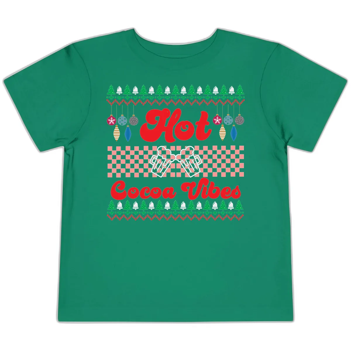 Hot Cocoa Vibes Ugly Christmas Sweater Toddler T-Shirt in Kelly