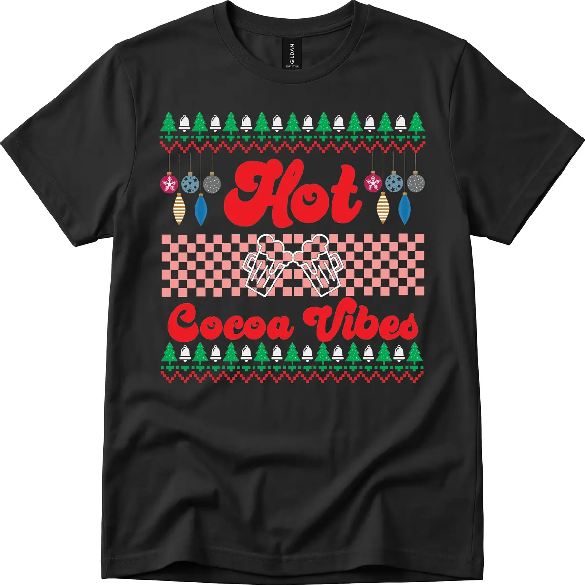 Hot Cocoa Vibes Ugly Christmas Sweater T-Shirt in Black