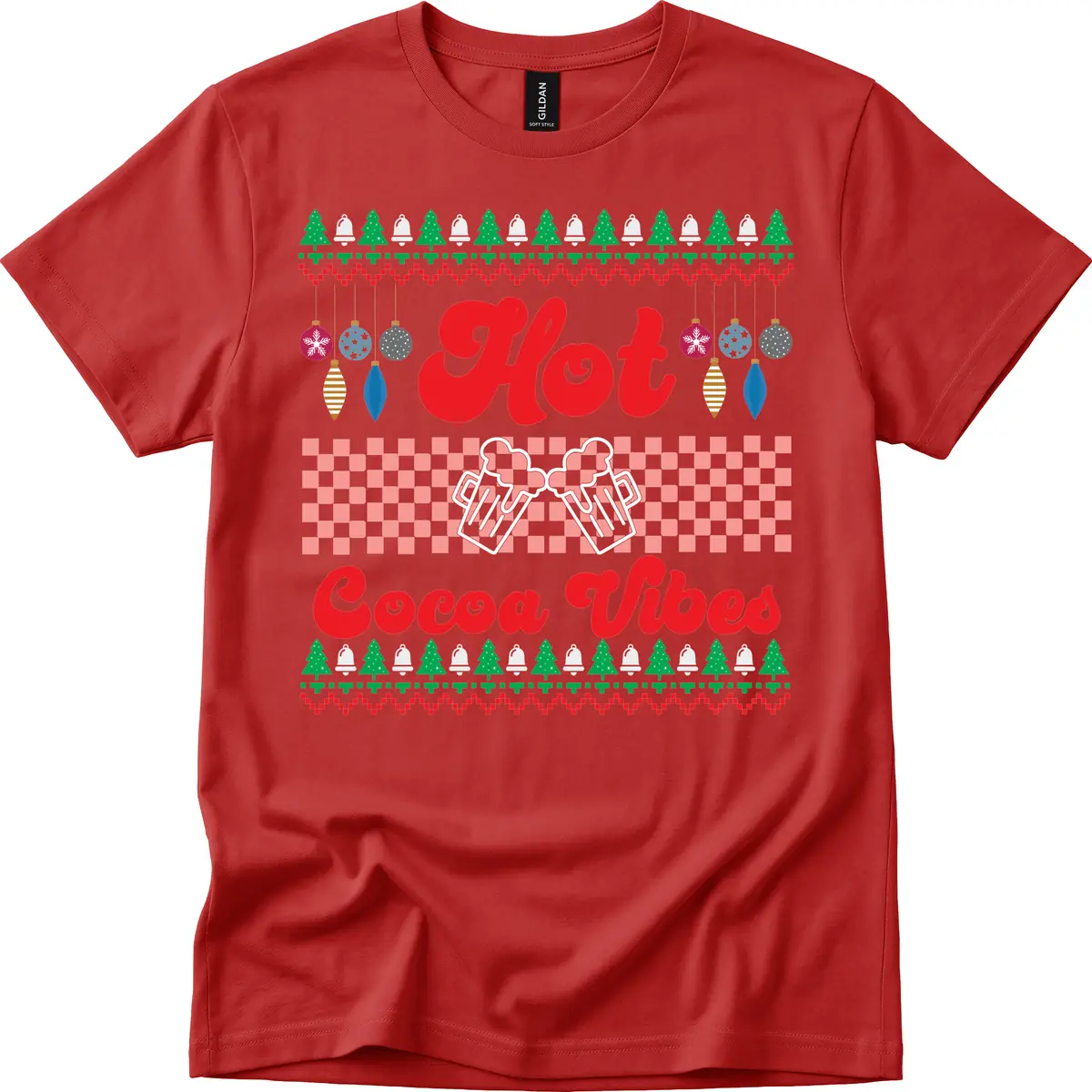 Hot Cocoa Vibes Ugly Christmas Sweater T-Shirt in Red