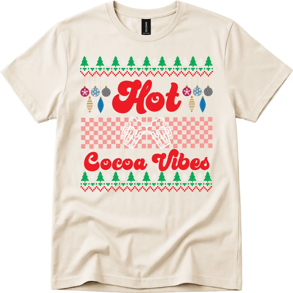 Hot Cocoa Vibes Ugly Christmas Sweater T-Shirt in Natural