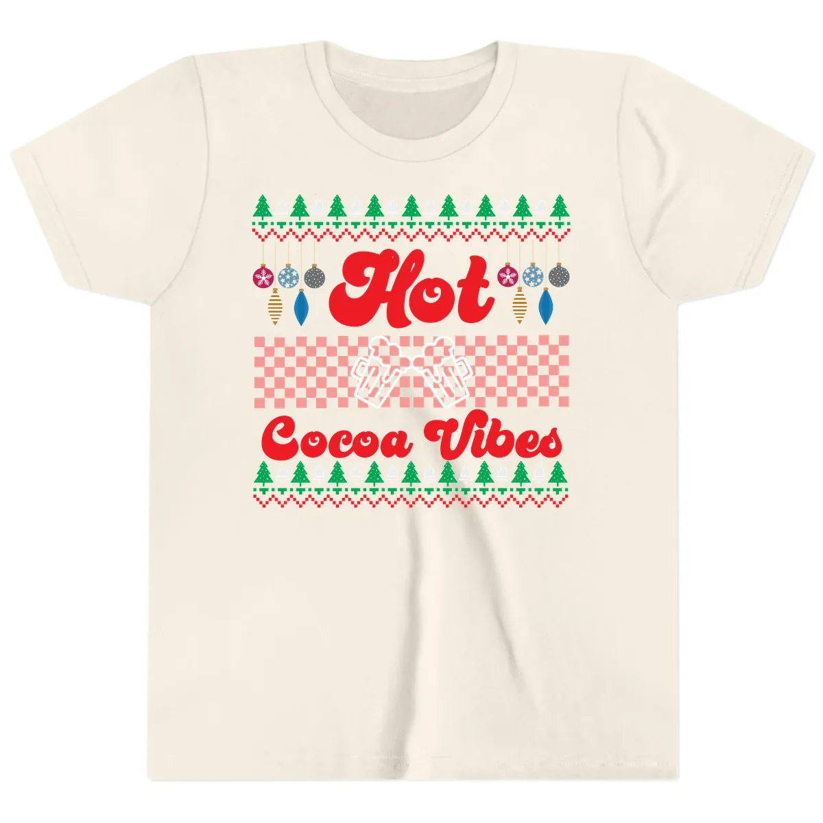 Hot Cocoa Vibes Ugly Christmas Sweater Youth T-Shirt in Natural