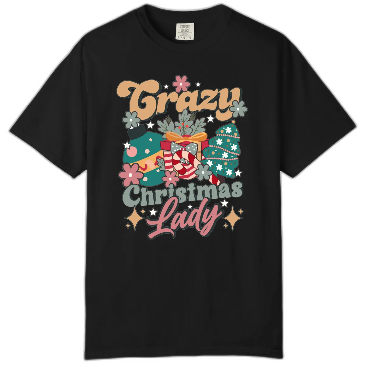 Crazy Christmas Lady Retro Design Comfort Color in Black