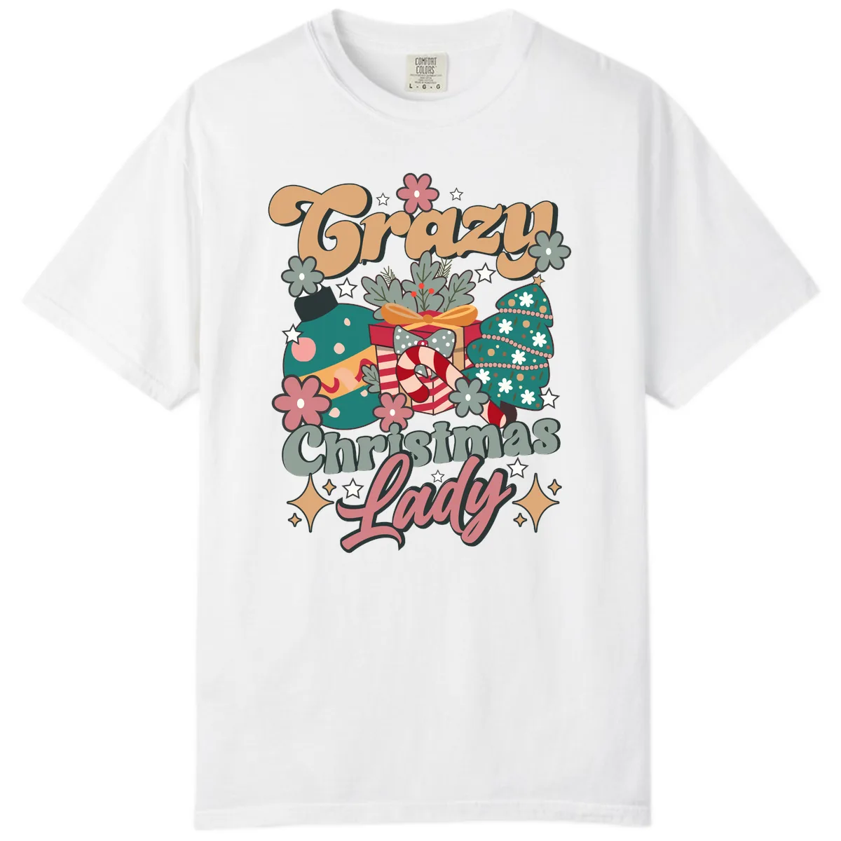 Crazy Christmas Lady Retro Design Comfort Color in White