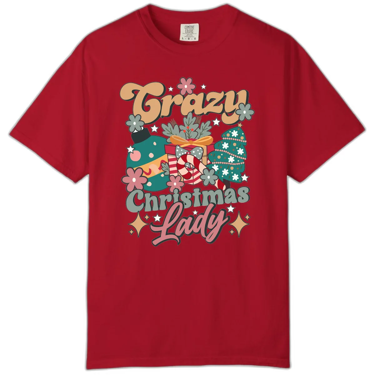 Crazy Christmas Lady Retro Design Comfort Color in Red