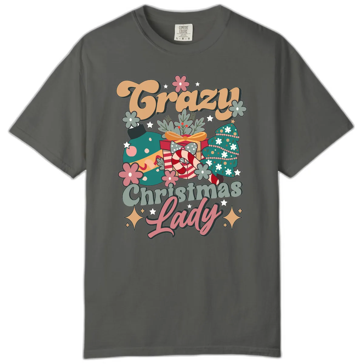 Crazy Christmas Lady Retro Design Comfort Color in Pepper