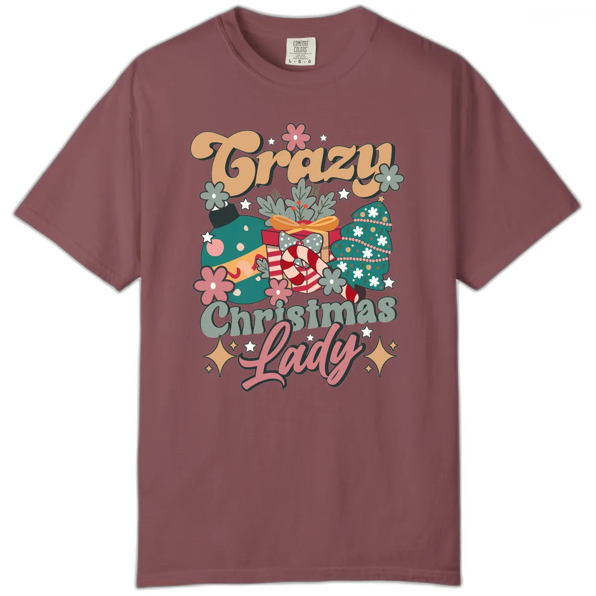 Crazy Christmas Lady Retro Design Comfort Color in Brick