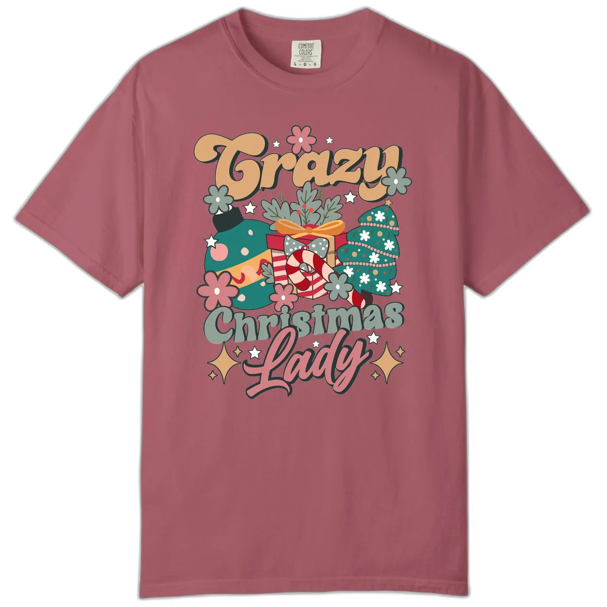 Crazy Christmas Lady Retro Design Comfort Color in Crimson