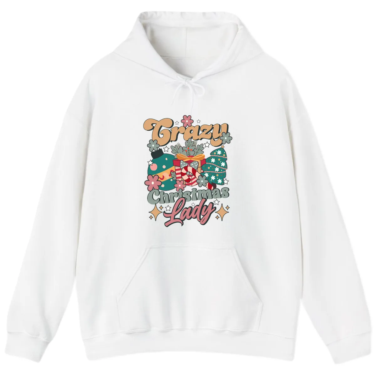 Crazy Christmas Lady Retro Design Hoodie in White