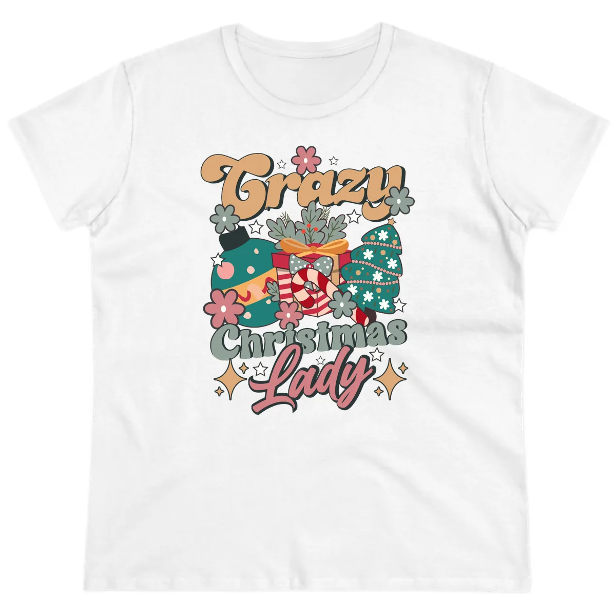 Crazy Christmas Lady Retro Design Ladies Tee in White