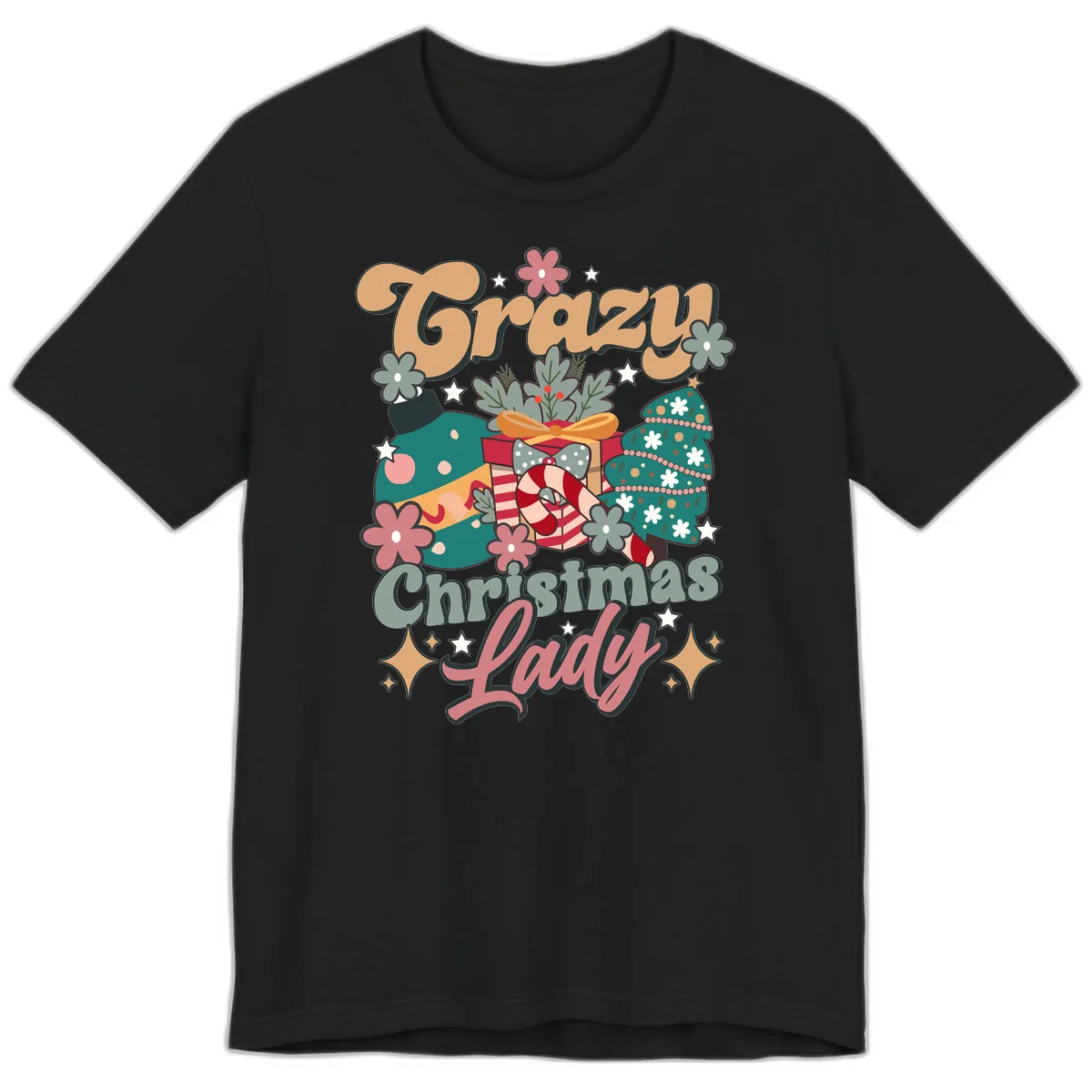 Crazy Christmas Lady Retro Design Premium T-Shirt in Black