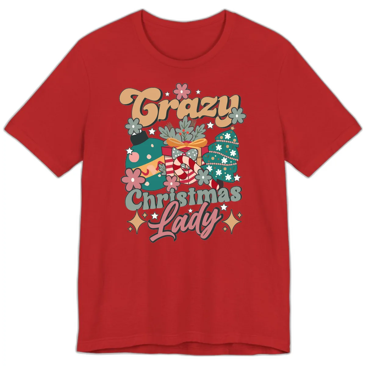 Crazy Christmas Lady Retro Design Premium T-Shirt in Red