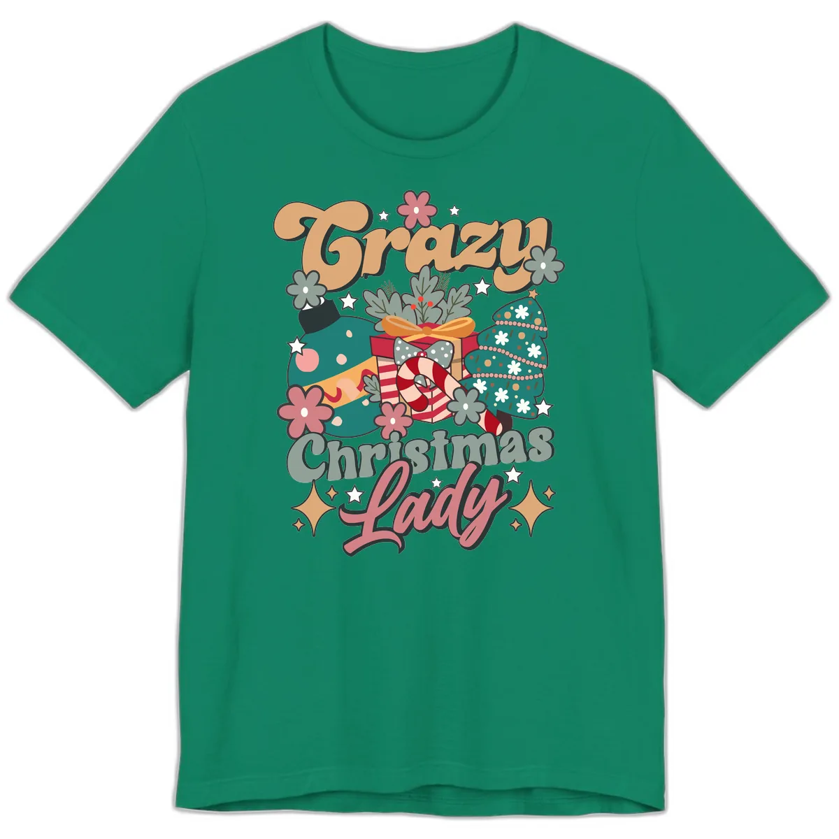 Crazy Christmas Lady Retro Design Premium T-Shirt in Kelly