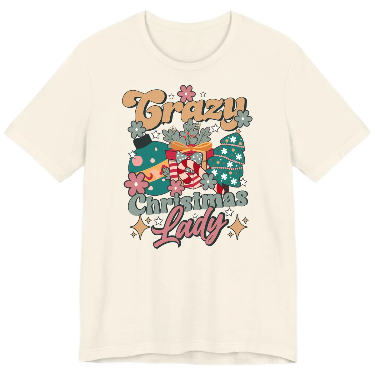 Crazy Christmas Lady Retro Design Premium T-Shirt in Natural