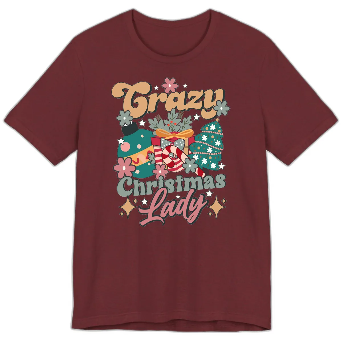 Crazy Christmas Lady Retro Design Premium T-Shirt in Heather Cardinal